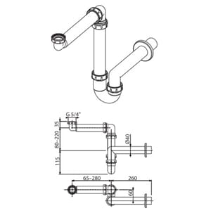 Vannlås 40mm plassbesparende for servant EcoBad