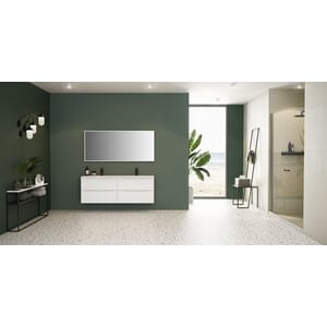 Emma 160cm hvit matt møbel med glasservant og Vange speil