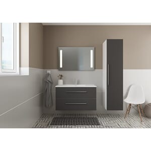 Hilde 100cm møbel antrasitt med høyskap og speil m/sidelys