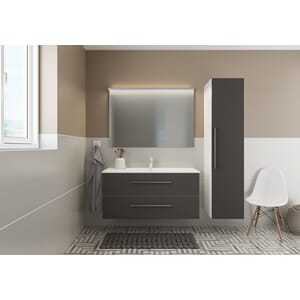 Hilde 120cm antrasitt møbel med høyskap og speil m/alu ramme