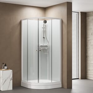 Otra kabinett 80x80cm buet med hvite bakv. og klart glass