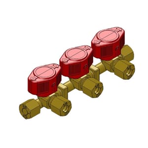 Stengeventil 3 uttak 3/8'' m/støttehylse